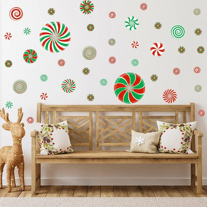 77 PCS Christmas Candy Wall Decals Decorations Christmas Wall Stickers Peppermint Candy Floor Decals for Xmas Candyland Party Decorations