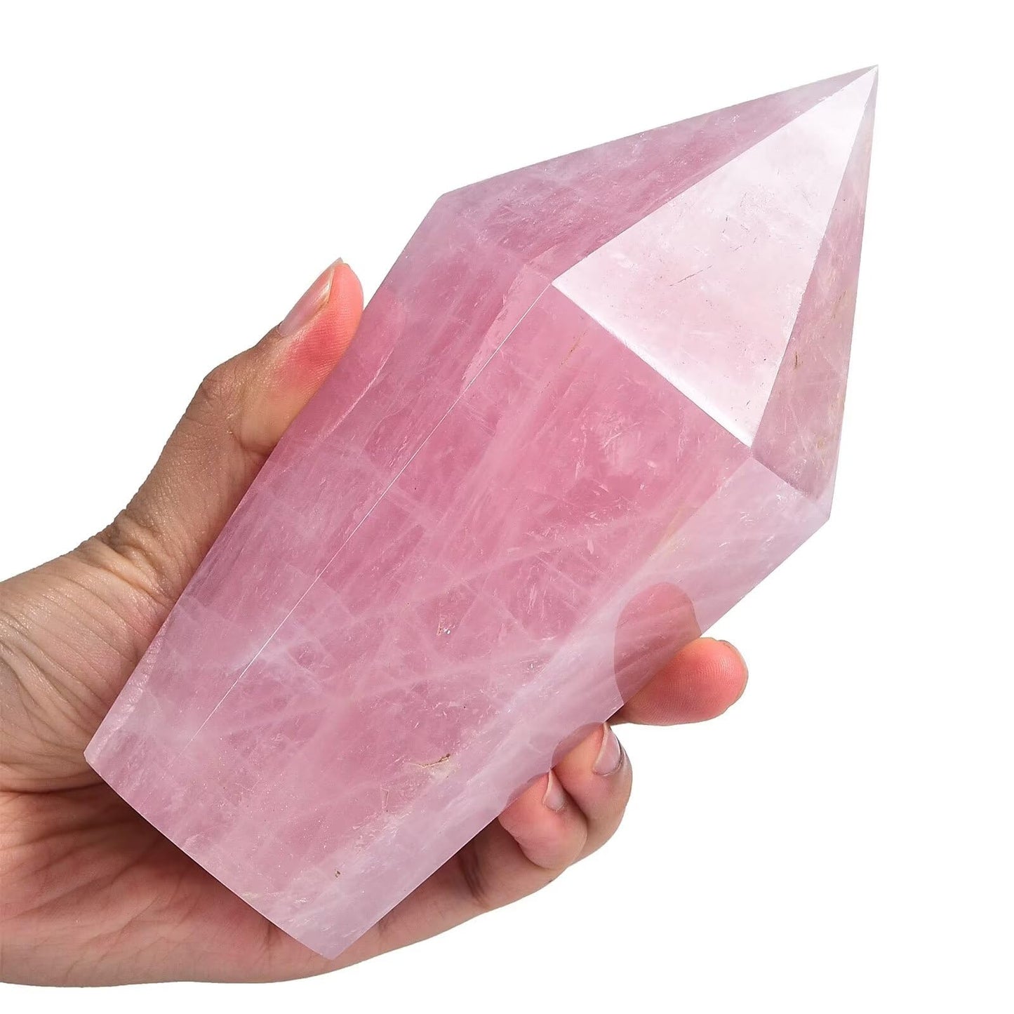 VIZYTOU Rose Quartz Tower Healing Crystal Quartz Obelisk Point Pink Stone Wand Reiki Healing Meditation Rock 1.1-1.7 LBS