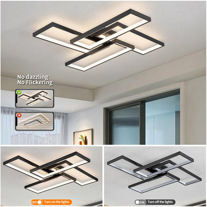 Shine LUEST Modern LED Ceiling Lights for Bedroom 26" Dimmable Square Ceiling Lights for Living Room with Remote Control Black Bedroom Light Fixture for Kitchen,Bathroom,Balcony
