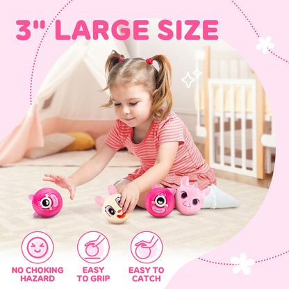 PlayZap Bouncy Balls 3" Big with Stuffed Animal 3 Pack - Soft Balls for Toddlers & Babies Plush Cover BPA-Free, Sensory Toys - Cute Bunny Shark Unicorn Design Ideal Gifts for Boys Girls