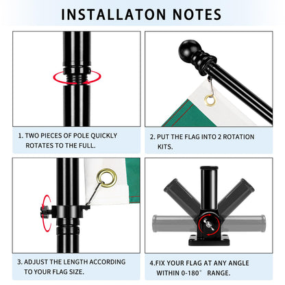 Mexico Flag with Poles for Outside House, 6ft Aluminum No Tangle Spinning Flag Pole, 180° Multi- Position Mounting Bracket, 3x5 ft Nylon Mexican Flag, Wind Resistant Rust Free Kit (Black)
