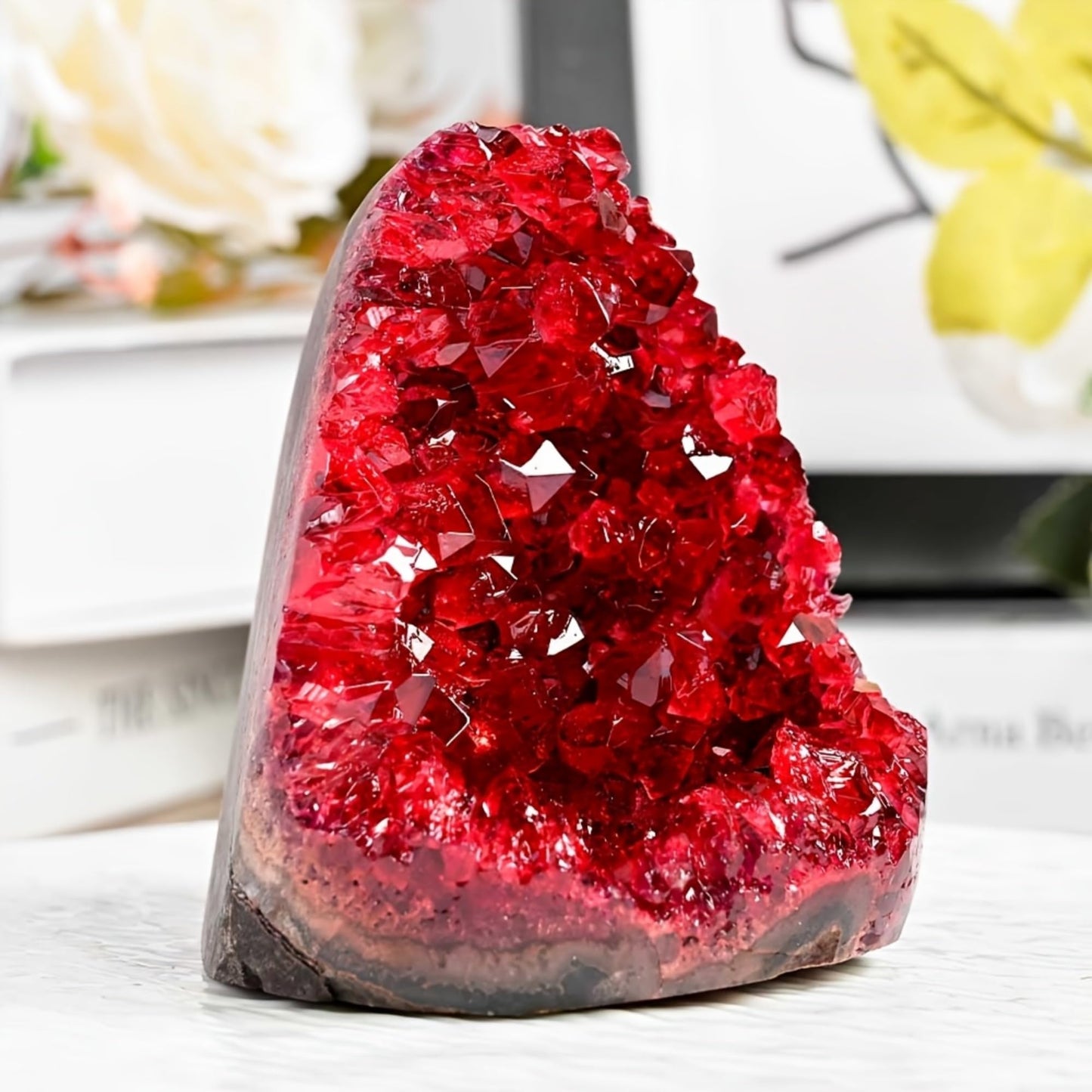 CrystalHola 1Pc Claret Raw Geode, 200-300g Quartz Cluster for Home Feng Shui Ornaments Energy Stone Healing Tools Meditation Feng Shui Decoration,Stone Display Piece, Mineral Specimen