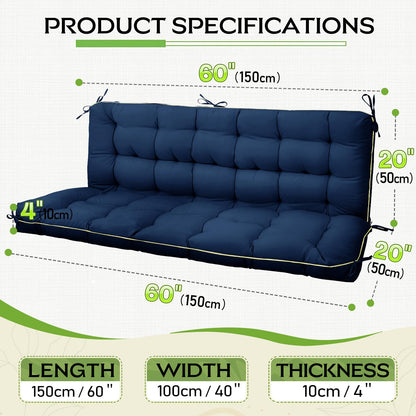AS AWESLING 60×40 INCH Oxford Fabric Swing Cushions with Backrest & Tie Straps - Crushed Sponge Filled for Outdoor Patio Bench, 2-3 Seater Replacement for Swing Chair (Blue, 60 INCH × 40 INCH)