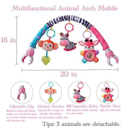 Crib Mobile for Girls, Baby Arch Mobile for Bassinet with Universal Clamps, Versatile Toy Bar for Bouncer Arch Toy 0-3 Months, Babies Gril Mobile Toys 0-6 Months Car Seat Stroller Toys