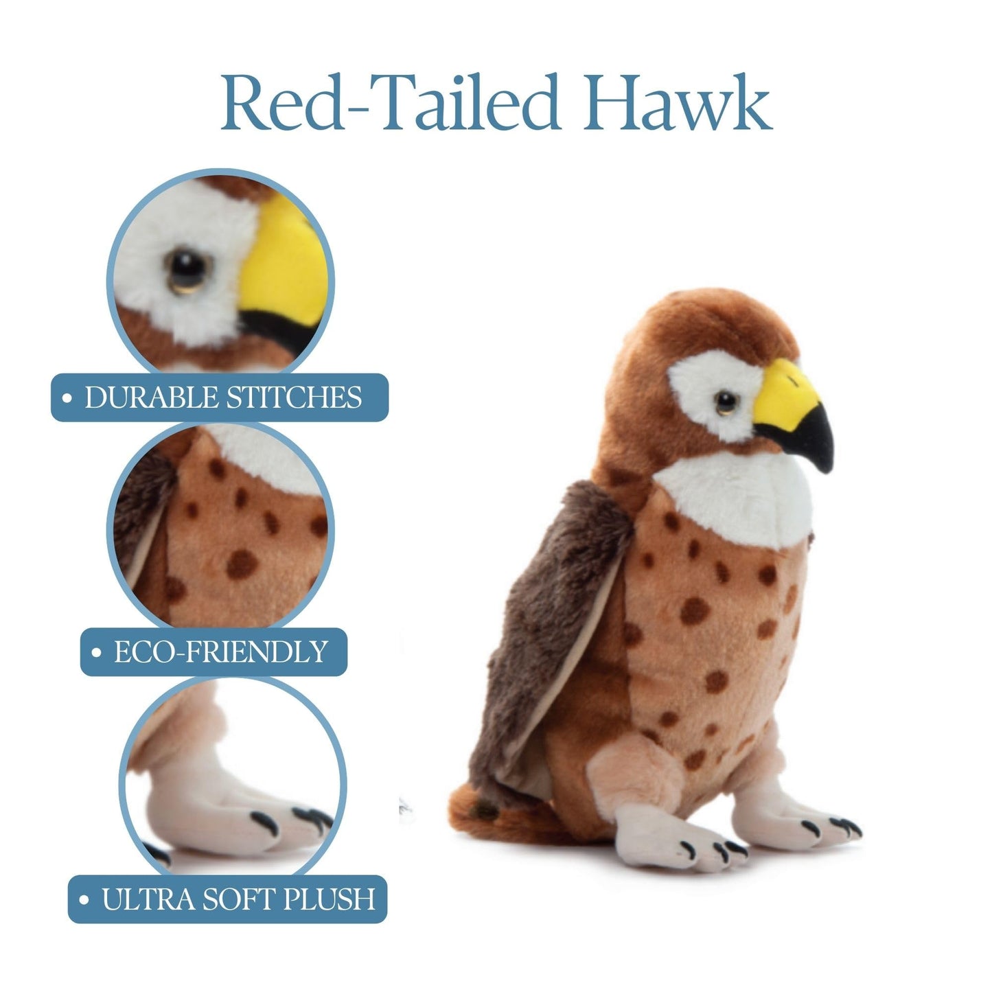 The Petting Zoo Red Tailed Hawk Stuffed Animal Plushie, Gifts for Kids, Wild Onez Zoo Animals, Hawk Plush Toy 12 inches