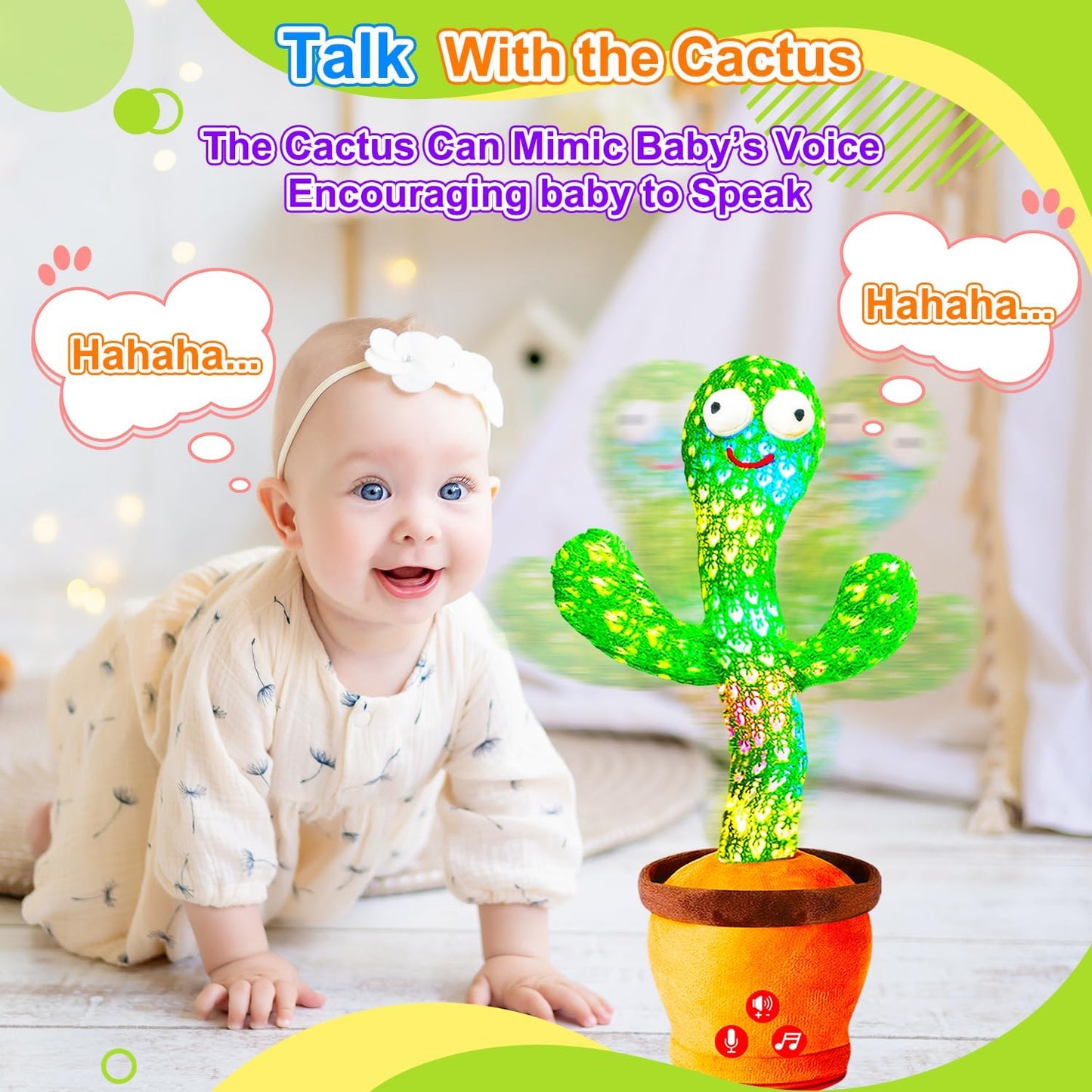 Vitosup Rechargeable Baby Toys Dancing Talking Cactus Toy, Volume Adjustable, Singing Mimicking Repeating, Easter Gifts/Easter Basket Stuffers for Baby Toddler, Baby Infant Toys Gifts for Girls Boys