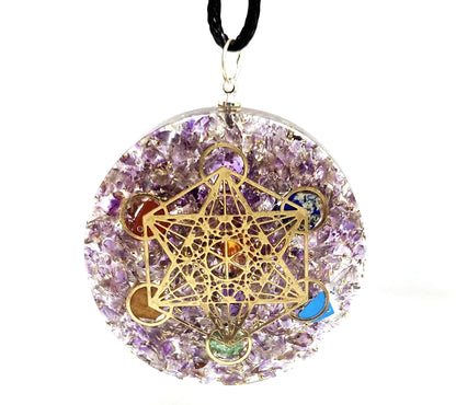 Amethyst Orgone Crystal Pyramid & Pendant Seven Chakra Metatron Cube Merkaba | Natural Stone Bracelet | Protection Kit Reiki Spiritual Healing Positive Energy Generator Yoga Meditation