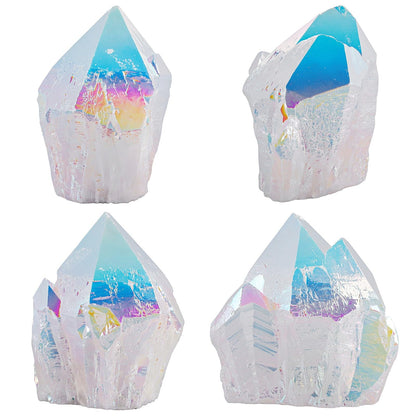 mookaitedecor Angel Aura Quartz Natural Rock Quartz Titanium Coated Crystal Points, Geode Rocks Crystal Cluster Stone Specimen for Meditation Home Decor, White
