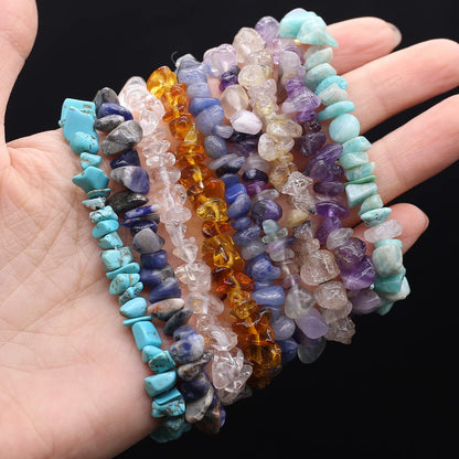 LE SKY 20 Pcs Natural Chakra Crystal Healing Chip Stretch Bracelets Irregular Spiritual Stone Bracelet for Women Men Reiki Yoga Anxiety Yoga Meditation