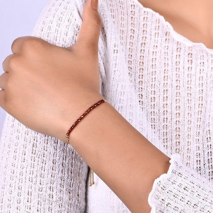 Gempires January Birthstone Jewelry for Women, Birthstone Beaded Bracelets, Red Garnet Gemstone Bracelet, Bolo Bracelet, 14k Gold Plated Chain (6-9 inch Adjustable Length)