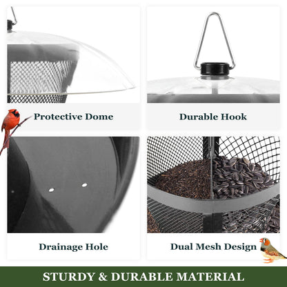 Kingsyard Bird Feeder for Outside, Dual-Use Metal Mesh Wild Bird Feeder with Weatherproof Dome Dual, 2.5 lbs Seed Capacity for Finch Cardinal