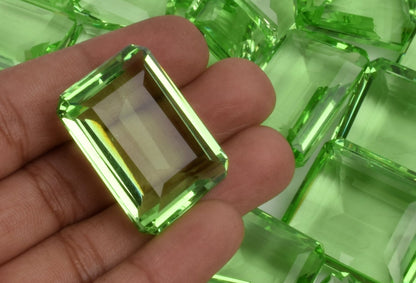 GEMHUB 200 Ct Green Amethyst Gemstones Lot 4 Pieces Emerald Cut Natural Loose Stones for Jewelry Making