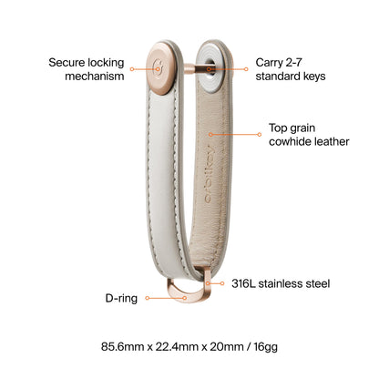 Orbitkey Leather Key Organizer | Durable, Stainless Steel Locking Mechanism, Slim & Quiet Profile | Holds up to 7 Keys, Stone with Grey Stitching