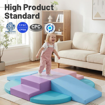 TODIBY 9-Piece Climbing Toys for Toddlers: Soft PU Leather Foam Blocks - Baby Climb and Crawl Activity Blocks - Kids Play Gym Equipment Indoor for Development(Macaroon)