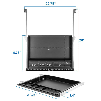 MOUNT-IT! Large Under Desk Pencil Drawer | 21.25” W, Ball Bearing Slide-Out Organizer for Office Supplies, Paper & Pencils | Fits Desks Over 1” Thick, Adjustable Extension 16.25”–28”