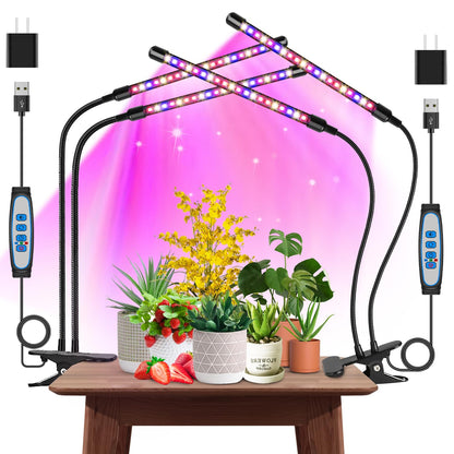 Garpsen Grow Lights for Indoor Plants, 2PCS 2 Heads Full Spectrum Led Grow Lights for Seed Starting, 80 LEDs Plant Grow Light, with Auto ON/Off 6/12/16H Timer, 5 Dimmable Levels (460nm/660nm/3000K)