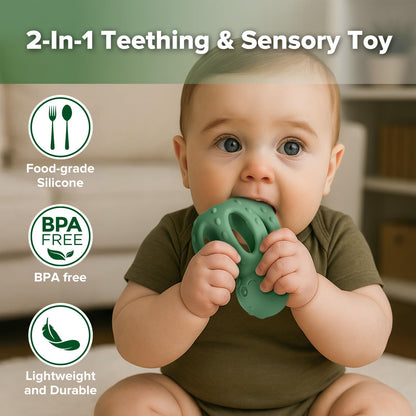 haakaa 2-in-1 Baby Teething Toy,Octopus Teether with Gentle Rattle,Soft Textured Teether for Sore Gums,Easy to Grasp Sensory Toy for Babies 3M+,Pea Green