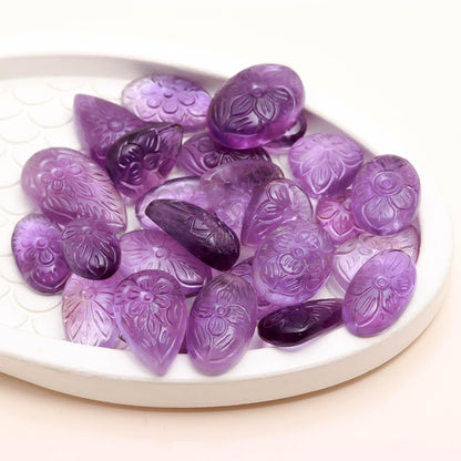 TGH Natural Amethyst Gemstones Carving Wholesale Cabochons Lot, Jewelry Making Loose Gemstone, Polished Gems, DIY, Wire Wrapping, Reiki, Wikka, Healing Crystals, Bulk Gemstone Deal, Pack Of 3