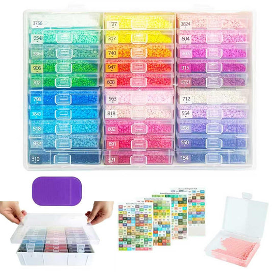 Lanzeyo 30 Pcs Diamond Art Storage Trays with Lids Diamond Painting Storage Box with Full-Color Labels Diamond Painting Accessories Diamond Art Beads Organizer Box for Adult Crafts