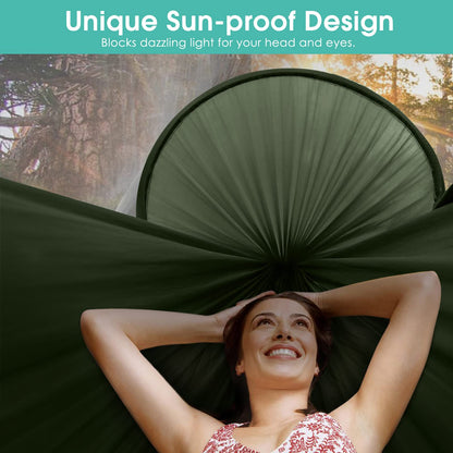 G4Free Large Camping Hammock with Mosquito Net 2 Person Pop-up Parachute Lightweight Hanging Hammocks Tree Straps Swing Bed for Outdoor Backpacking Backyard Hiking (New Army Green)