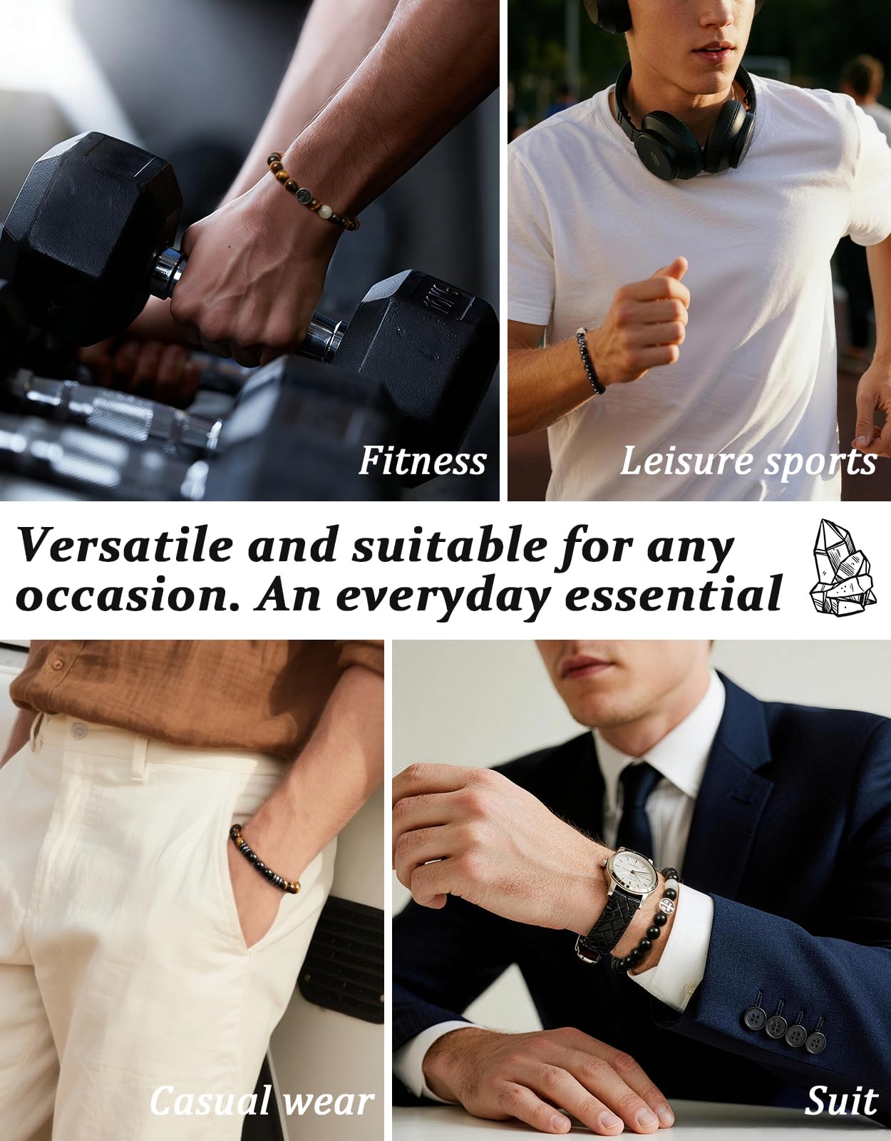 Landorilo Gifts for Men, 8mm Natural Stone Beaded Bracelets, Tiger's Eye & Black Tourmaline Healing Bracelet, Handmade Mens Jewelry Gift for Him, Husband, Son, Father, Friend(To My Son-8.3in)