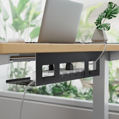 PEGZONE Under Desk Cable Management Tray, 15.7 Inches Metal Cord Organizer Rack, Desk Tray for Power Strip, Cord, Wire, Easy Mounting Cable Management Under Table for Home Office, Black