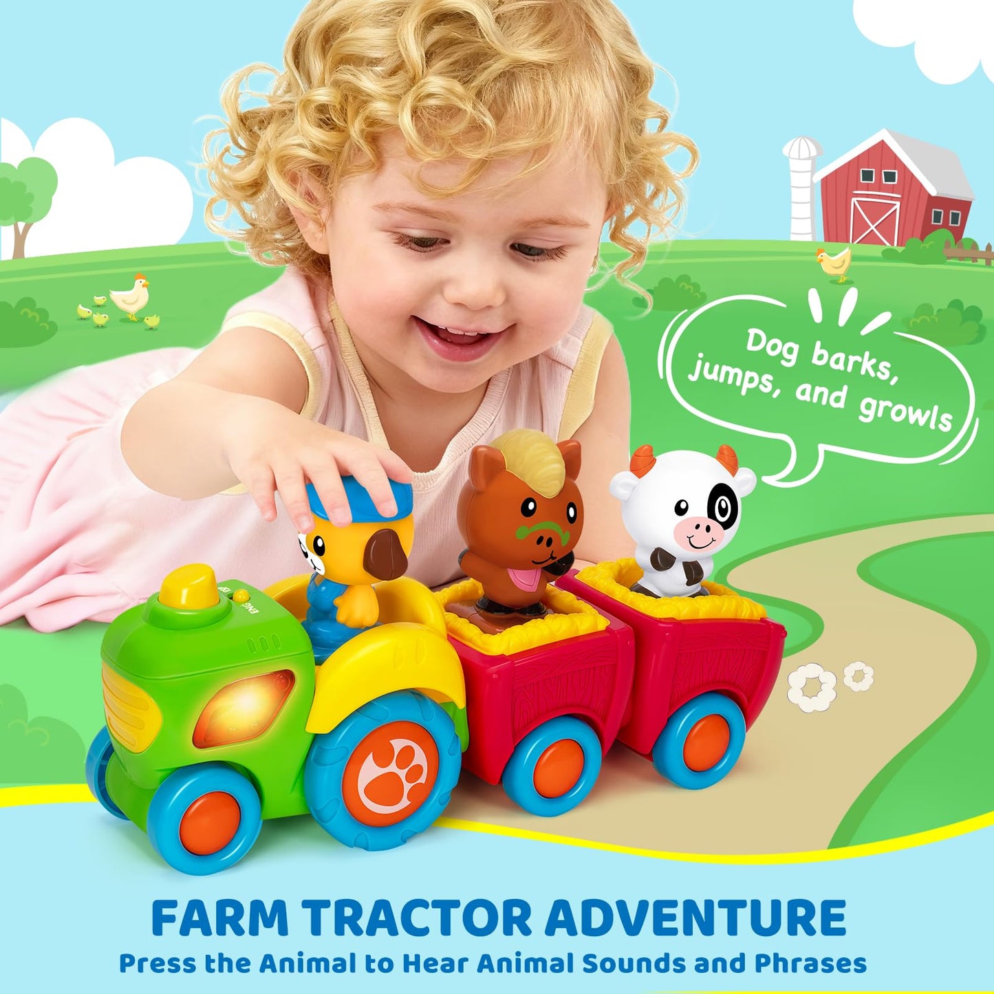 Animal Farm Tractor Toy for Toddler 1 2 3 Years Old, Musical Tractor Set with 3 Farm Animals, Montessori Learning Toy with Lights and Sounds, Christmas Birthday Gifts for Boys Girls 12 18 24 Months