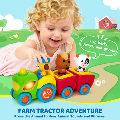 Animal Farm Tractor Toy for Toddler 1 2 3 Years Old, Musical Tractor Set with 3 Farm Animals, Montessori Learning Toy with Lights and Sounds, Christmas Birthday Gifts for Boys Girls 12 18 24 Months