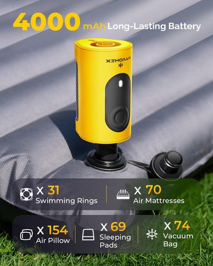 Portable Air Pump for Inflatables, 4000mAh Ultra Fast Air Mattress Pump with Advanced Heat Dissipation, 3 Nozzles Electric Air Pump Inflate Deflate for Sleeping Pads, Pool Floats, Vacuum Storage Bag