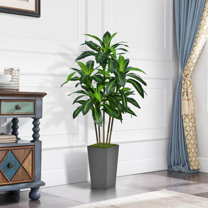 ASTIDY Artificial Dracaena Tree 5FT - Faux Tree with Gray Tall Planter - Fake Tropical Yucca Floor Plant in Pot - Artificial Silk Tree for Home Office Living Room Decor Indoor