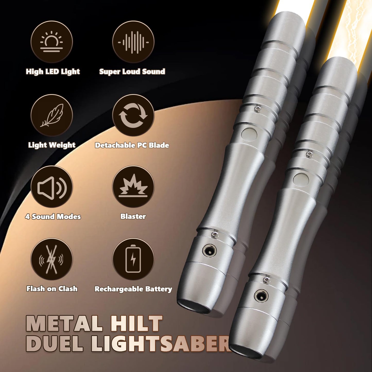YDDSABER 38.3inch Lightsaber,Metal Duel Light Sabers,4 Sound Fonts,USB Rechargeable Light Swords with Loud Sound,Swing, Blaster,Adults Kids Cosplay Props Birthday Xmas Gift(Orange)