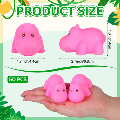 Youdaju 50 Pcs Rubber Hippo Baby Bath Toys Cute Floating Animal Bath Squirts Pink Hippo Bath Buddy Squirter Toys for Toddlers Fun Water Squirting Bathtime Play for Bathtub and Pool,Summer Beach Decor