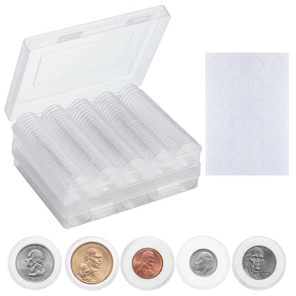 MUQING 240 PCS 30mm Plastic Coin Capsule Holder, 5 Sizes Protect Gasket Coin Case for Collectors, Round Coin Collecting Supplies with Storage Box