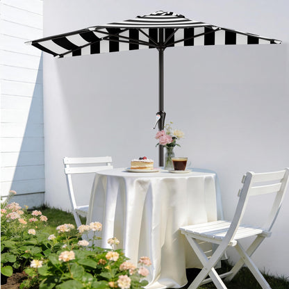 AreShark 9FT Half Patio Umbrella, Outdoor Wall Umbrella with Crank & 5 Sturdy Ribs, Table 1/2 Umbrella Patio for Garden, Deck, Balcony and Pool, Black & White Stripe