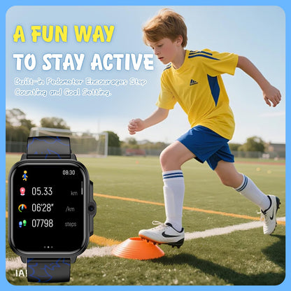 Smart Watch for Kids,1.85" Fitness Tracker,AI,games,Sports,Sleep Monitor,Camera,Videos,Alarm Play Music Flashlight Pedometer Stopwatch Pedometer IP68 Waterproof Gift for Boys and Girls (Black)