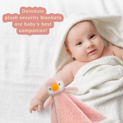 Doindute Baby Soft Pink Penguin Stuffed Animal Security Blanket, Plush Penguin Character Lovey Blanket, Baby Shower/Nursery Gift, Newborn Infant Toddler Snuggle Blankie for Girls Boys, 14 Inches
