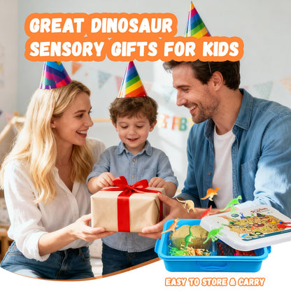 Vectronum Dinosaur Sensory Bin with Lid - 2.64lbs Sand, Archaeology Tools, Dino Figures & Skeletons, Sensory Kit for Boys Toddlers, Dinosaur Toys for Kids 3 4 5 6 7+ Year Old Christmas Birthday Gift