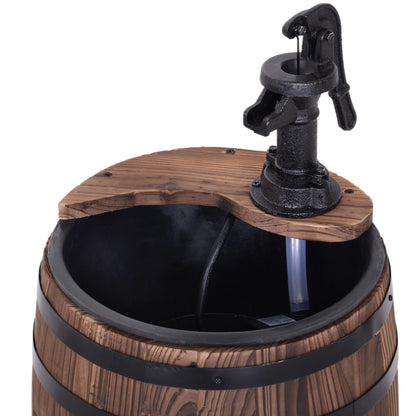 Outsunny 23" H Outdoor Water Fountain Wood and Plastic Rustic Apple Barrel Pump Garden Decor for Outside Backyard