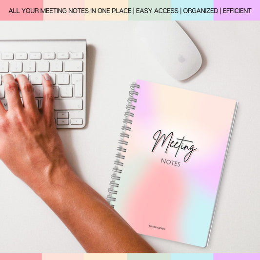 Meeting Minutes Note Taking Professional Notebook | Plan, Record and Track Actions from all your Important Meetings - A5 Pastel Rainbow