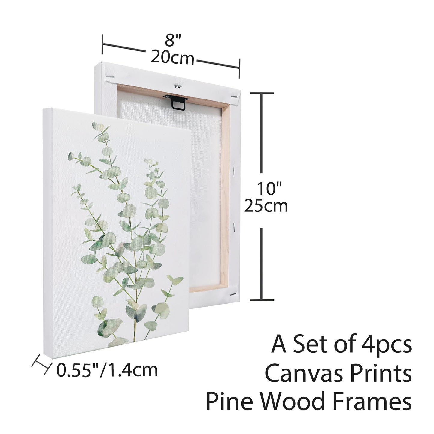 Erctoo Botanical Plant Canvas Wall Art, Framed Boho Wall Decor for Bathroom, Minimalist Aesthetic Bedroom Wall Art, Sage Green Eucalyptus Leaf Prints for Office, Set of 4PCS, 8”X10”