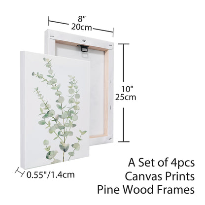 Erctoo Botanical Plant Canvas Wall Art, Framed Boho Wall Decor for Bathroom, Minimalist Aesthetic Bedroom Wall Art, Sage Green Eucalyptus Leaf Prints for Office, Set of 4PCS, 8”X10”