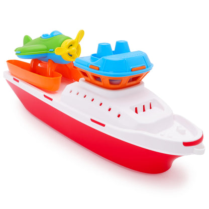 Toyland® 17" Floating Tugboat with Seaplane - Durable Water, Pool and Bathtub Toy for Kids 24 Months Plus - Non-Toxic & Easy Clean Plastic Boat