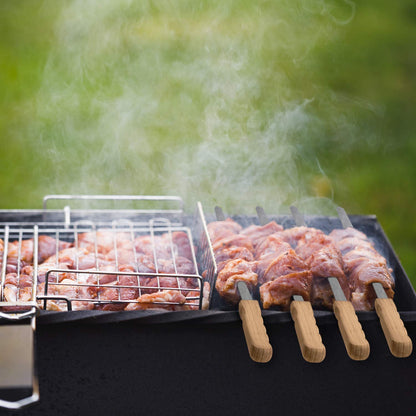 Blue Brazilian Skewers - 17 Inch Stainless Steel Kabob Skewers with Wooden Handle, 12 Pack BBQ Grilling Accessories