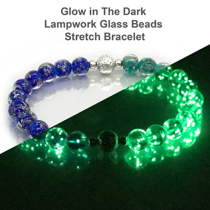 ARTSY Crafts Glow in The Dark Firefly Beads Bracelet, European Lampwork Luminous Beads Wristlet Anxiety Stress Relief Healing Crystal Chakra Bracelets for Women (Sapphire + Teal)