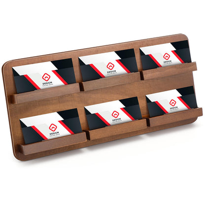 Leinuosen 2 Tie Wood Business Card Holder for Desk 6 Slot Multiple Business Card Organizer Desktop Cards Display Stand Storage Detachable for Office Exhibition Meeting Home Men Women, 13 x 6.3 Inch