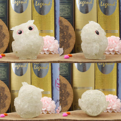 LAIDANLA Clear Quartz 2.4" Owl Statue Natural Healing Crystal Cute Owl Animal Figurine Pocket Sculpture Reiki Spiritual Energy Gemstone Home Office Room Desk Decor Gifts for Women Men