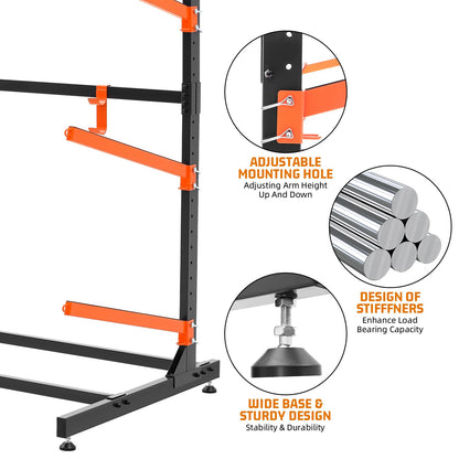 UOKRR 2 Kayak Storage Rack, Freestanding Kayak Racks for Garage, Heavy Duty Adjustable Kayak Stand Indoor Outdoor Storage Rack for Kayaks, Canoes, Surfboard & Paddleboard (2 Levels with paddle hook)
