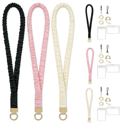 3-Pack Stretchy Elastic Lanyard Set – Soft Fabric Neck Badge Holder with Key Ring for ID Card, Keys, Phone & USB Drive | Multi-Use Organizer for Nurse, Teacher, Office Worker, Student