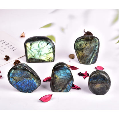 JIC Gem Class 1 Labradorite Polished Gemstone Healing Crystal Worry Palm Stone Crystal Reiki Stone for Anxiety Stress 0.8-1 lb