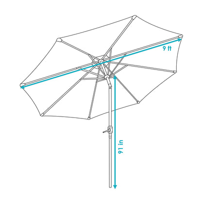 Sunnydaze Outdoor Patio Umbrella - Polyester Table Market Umbrella with Push-Button Tilt and Crank - 8 Sturdy Ribs - Awning Stripe - 9ft